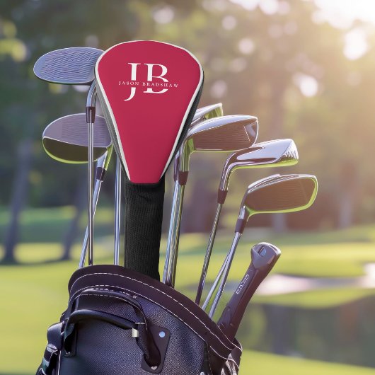 Klassiek Elegant Monogram en Naam Rood Golfheadcover