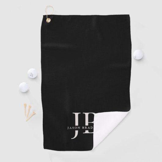 Klassiek Elegant Monogram en Naam Zwart Golfhanddoek (Insitu)