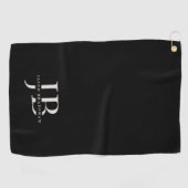 Klassiek Elegant Monogram en Naam Zwart Golfhanddoek (Horizontaal)