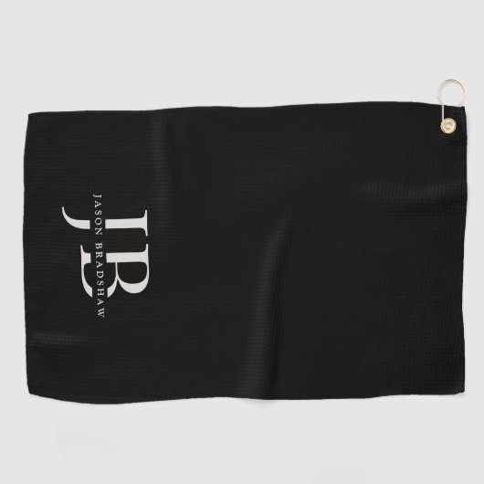 Klassiek Elegant Monogram en Naam Zwart Golfhanddoek (Horizontaal)