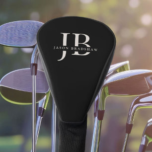 Klassiek Elegant Monogram en Naam Zwart Golfheadcover