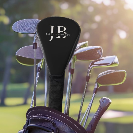 Klassiek Elegant Monogram en Naam Zwart Golfheadcover