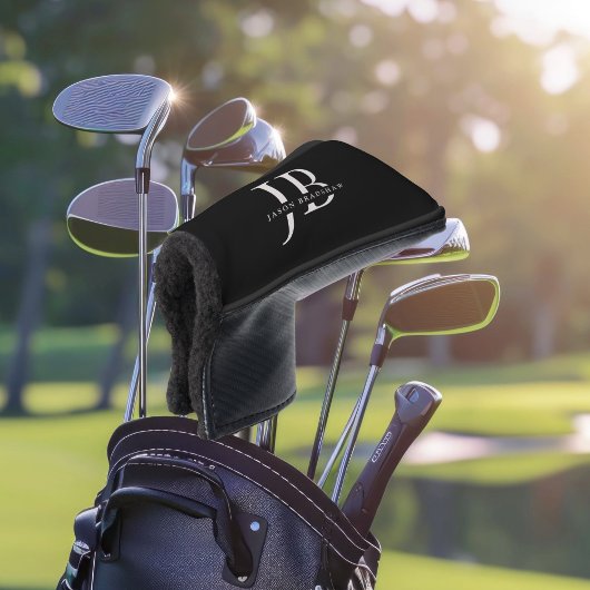 Klassiek Elegant Monogram en Naam Zwart Golfheadcover