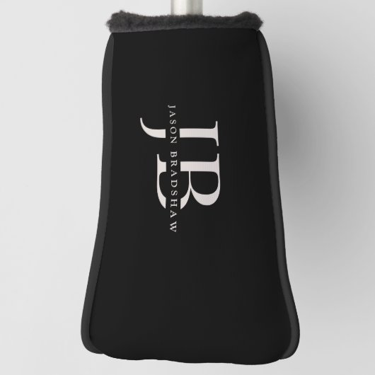 Klassiek Elegant Monogram en Naam Zwart Golfheadcover (Draai 90)