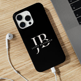 Klassiek Elegant Monogram en Naam Zwart iPhone 15 Pro Max Case