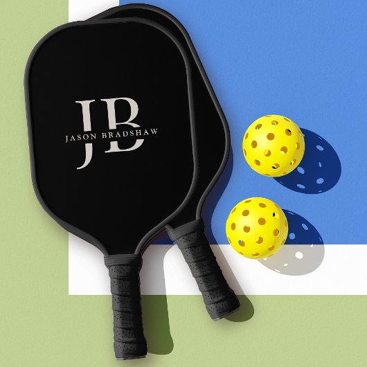 Klassiek Elegant Monogram en Naam Zwart Pickleball Paddle