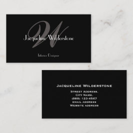 Klassiek Elegant Monogram & Naam Classy Black Visitekaartje