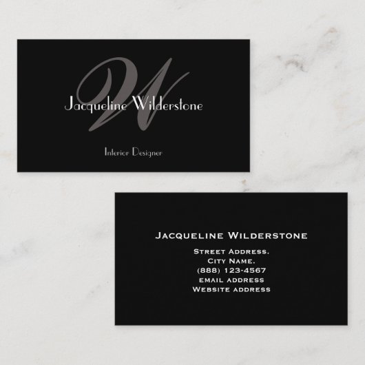 Klassiek Elegant Monogram & Naam Classy Black Visitekaartje (Voorkant / Achterkant)