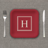 Klassiek Elegant Monogram op Cranberry Red Papieren Bordje