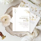 Klassiek Elegant Monogram Wit en Goud Bruiloft Kaart