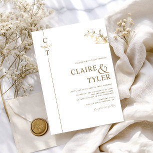 Klassiek Elegant Monogram Wit en Goud Bruiloft Kaart