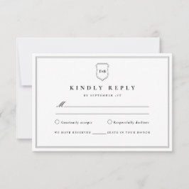 Klassiek Elegant Monogram Zwart Crest RSVP Kaartje