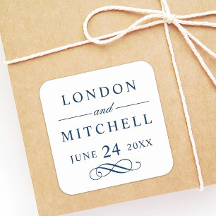 Klassiek Elégant Navyblauw Aangepast Trouwmonogram Vierkante Sticker