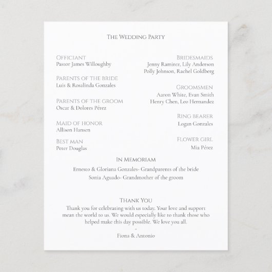 Klassiek Elegant Neutraal Monogram Trouwprogramma (Achterkant)