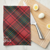 Klassiek Elegant Red Tartan Merry Christmas Script Theedoek (Quarter Fold)