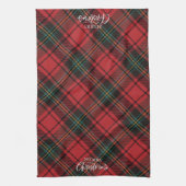 Klassiek Elegant Red Tartan Merry Christmas Script Theedoek (Verticaal)