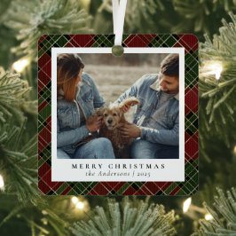 Klassiek Elegant Rood & Groen Kerstpaar Foto Metalen Ornament