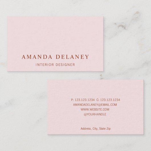 Klassiek Elegant Roze en Roest Visitekaartje (Voorkant / Achterkant)