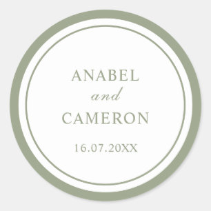 Klassiek Elegant Saliegroen Frame Trouw Rond Ronde Sticker