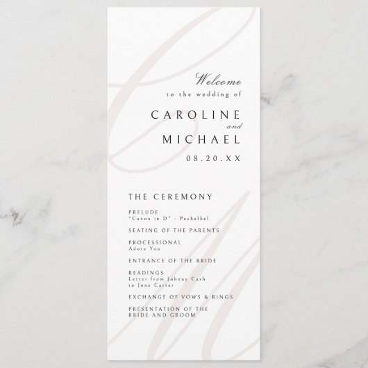 Klassiek Elegant Schrift Monogram Huwelijksprogram Programmakaart (Voorkant)