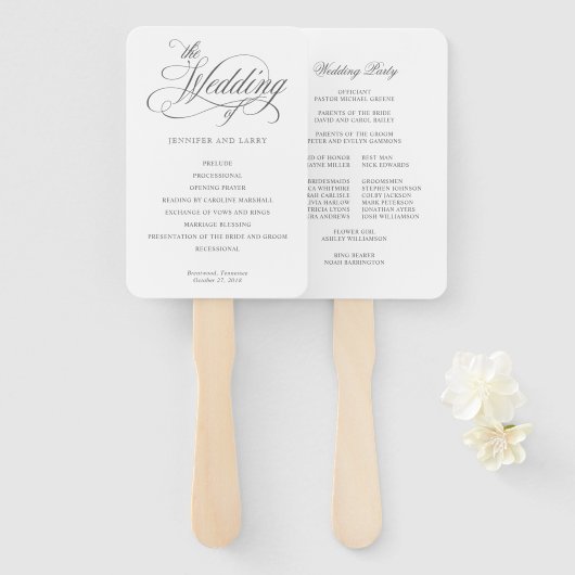 Klassiek Elegant Script Bloeit Bruiloft Hand Fan Handwaaier (Voorkant en achterkant)