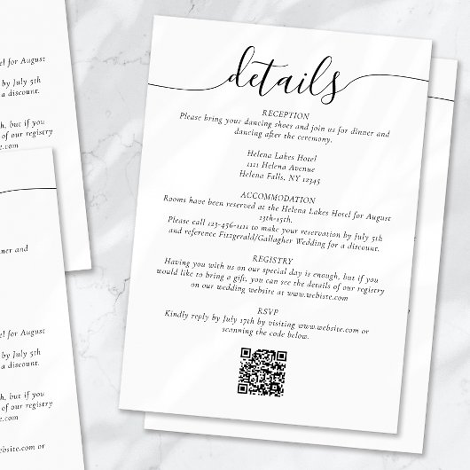 Klassiek Elegant Script Eenvoudige bruiloft Detail Informatiekaartje