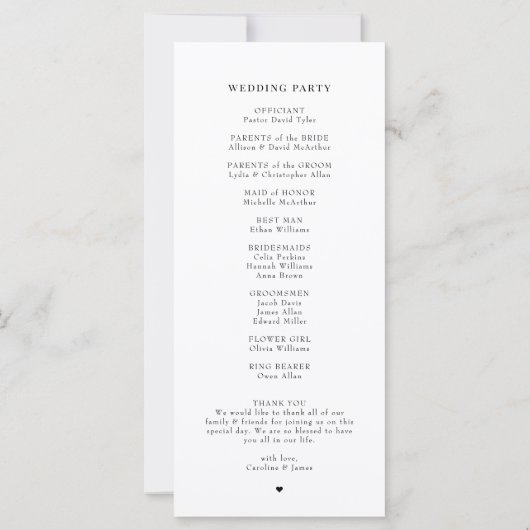 Klassiek Elegant Script Front Back Huwelijk Progra (Achterkant)