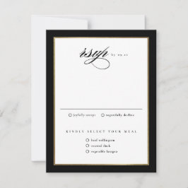 Klassiek Elegant Script Zwart en Goud Bruiloft RSVP Kaartje