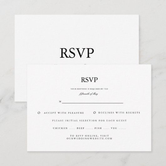 Klassiek Elegant Script Zwart Wit Trouwen RSVP Kaartje (Voorkant / Achterkant)