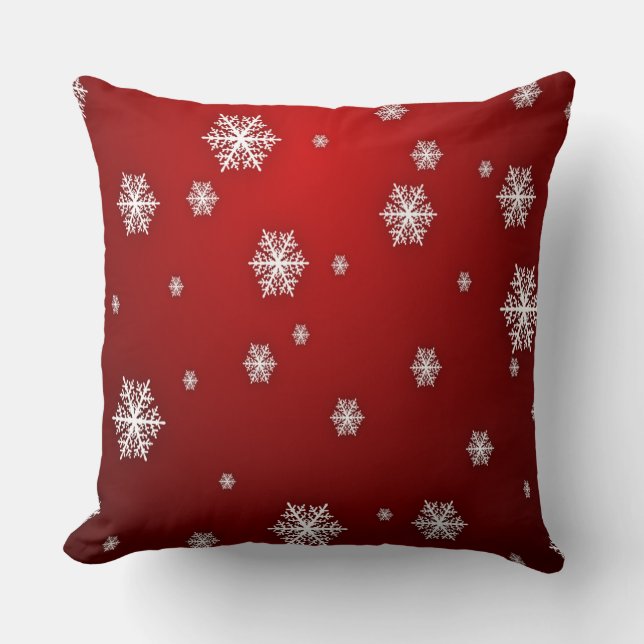 Klassiek Elegant Snowflake Patroon Rood Kerstfeest Kussen (Voorkant)