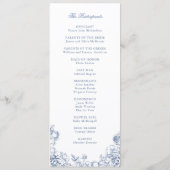 Klassiek Elegant Stofblauw Bloem Huwelijk Programmakaart (Achterkant)