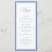 Klassiek Elegant Stofblauw Frame Trouwmenu Menu (Voorkant)