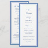 Klassiek Elegant Stofblauw Lijst Huwelijksprogramm Programmakaart (Voorkant / Achterkant)