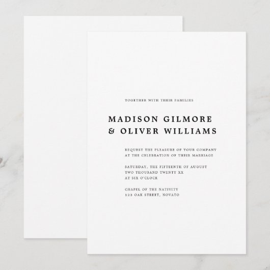 Klassiek Elegant Typography Wedding Kaart (Voorkant / Achterkant)