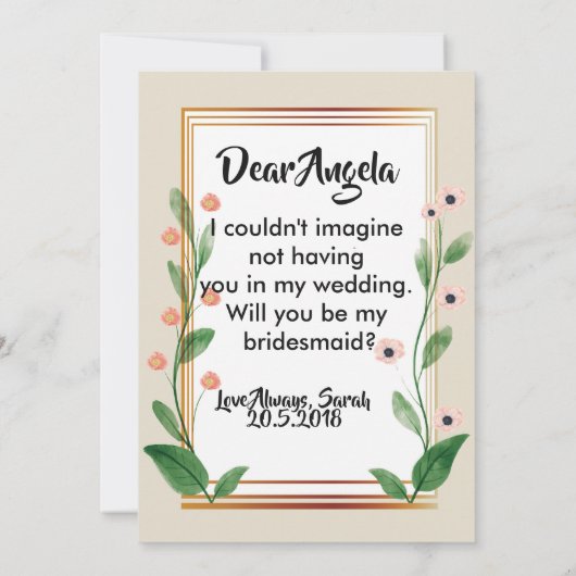 Klassiek & Elegant Verfijnd Bruidsmeisje Kaart (Achterkant)