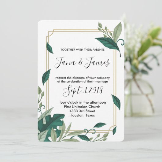 Klassiek & Elegant Verfijnd Groen Verlof Huwelijk Kaart (Staand voorkant)