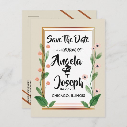 Klassiek & Elegant Verfijnd Sla de Datum op Aankondigingskaart (Voorkant / Achterkant)