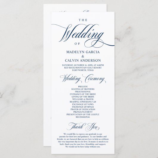 Klassiek Elegant Wedding Foldable-programma Programmakaart (Voorkant / Achterkant)