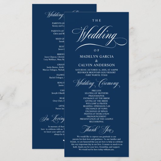 Klassiek Elegant Wedding Foldable-programma Programmakaart (Voorkant / Achterkant)