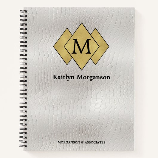 Klassiek Elegant Witte Leren Monogram Geborduurd Notitieboek (Voorkant)