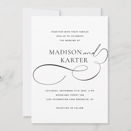 Klassiek Elegant Zwart Wit Infinity En Bruiloft Kaart (Voorkant)