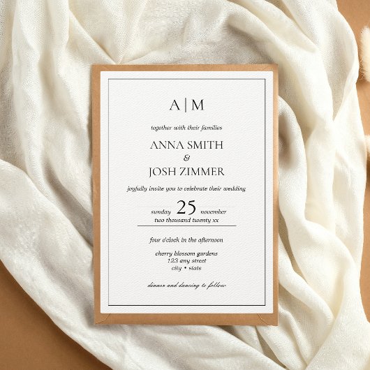 Klassiek Elegant zwart-wit minimalistisch monogram Kaart