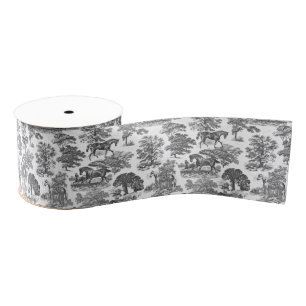 Klassiek Elegant Zwart Wit Paarden Land Toile Grosgrain Lint