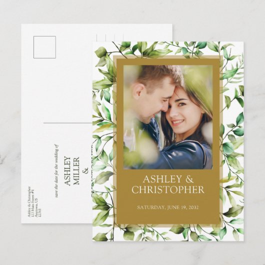 Klassiek Elegante Rustieke Bloemen Border Wedding Aankondigingskaart (Voorkant / Achterkant)