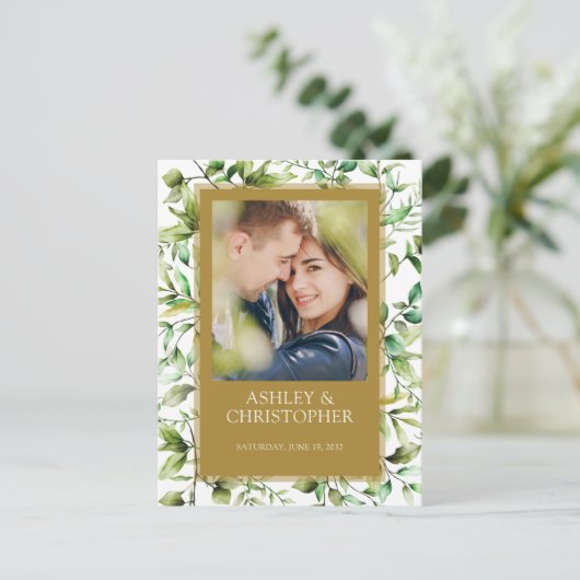 Klassiek Elegante Rustieke Bloemen Border Wedding Aankondigingskaart (Staand voorkant)