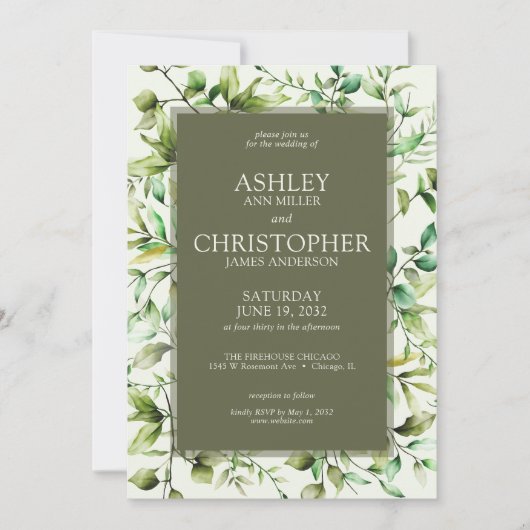 Klassiek Elegante Rustieke Bloemen Border Wedding Kaart (Voorkant)