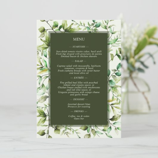 Klassiek Elegante Rustieke Bloemen Border Wedding Menu (Staand voorkant)