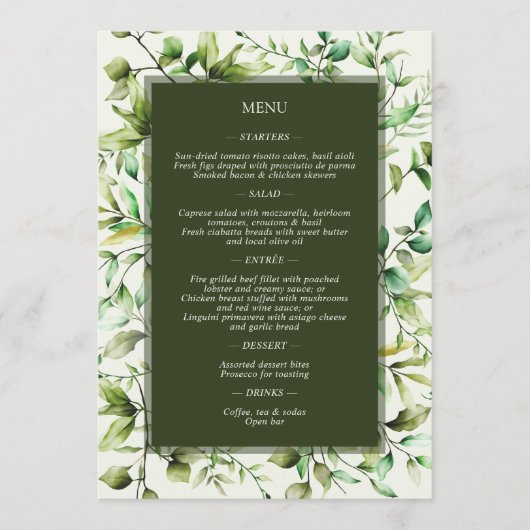 Klassiek Elegante Rustieke Bloemen Border Wedding Menu (Voorkant)
