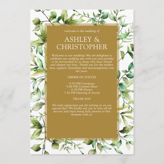 Klassiek Elegante Rustieke Bloemen Border Wedding Programmakaart (Voorkant)