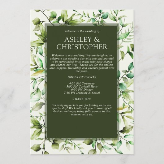 Klassiek Elegante Rustieke Bloemen Border Wedding Programmakaart (Voorkant)